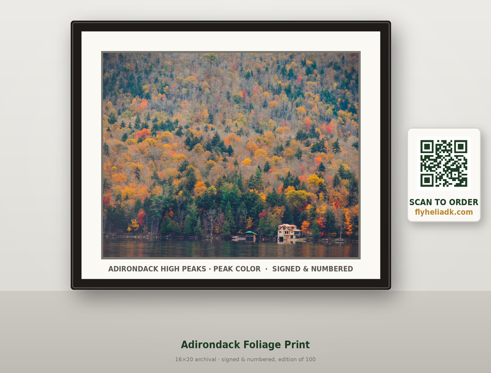 Framed Adirondack foliage aerial print — signed limited edition